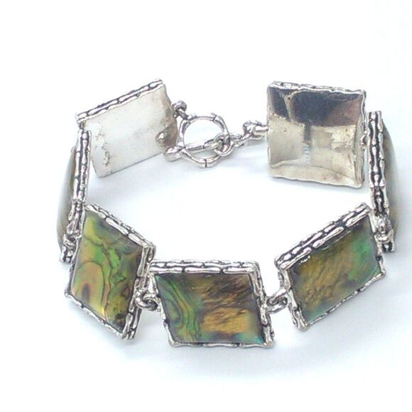 Handcrafted Abalone-Style Square Link Bracelet & Beaded + Glass Keychain Set - Picture 6 of 8